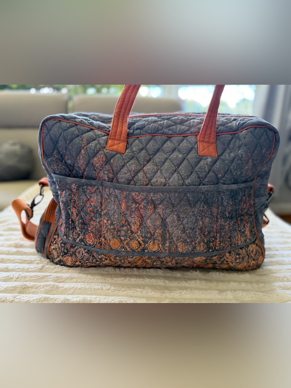 Maison d’Hermine Quilted Weekender Bag in Slate Blue & Rust - Picture 2 of 14